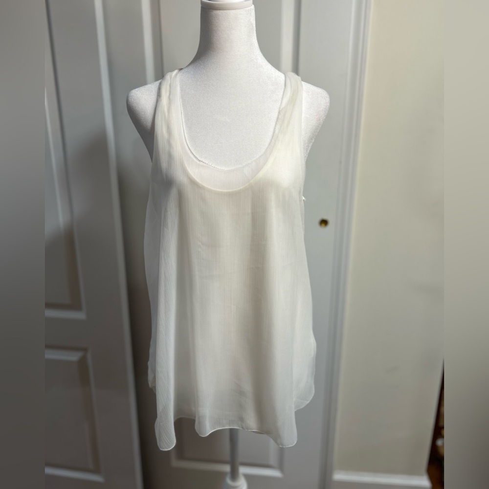 ANN TAYLOR brand new cream racer back shirt with a dainty sheer overlay in Large